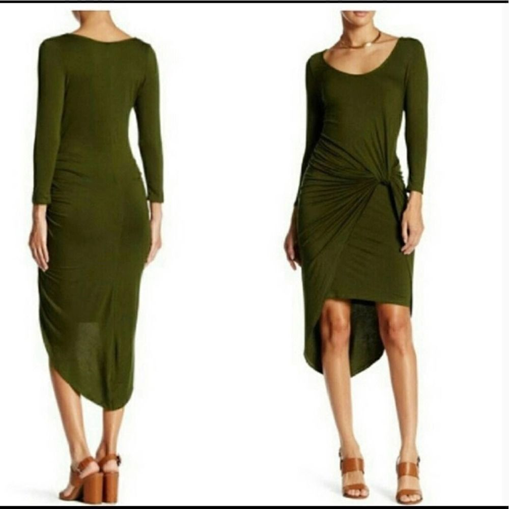 2/$30 Nordstrom The Vanity Room 3/4 Sleeve Olive Army Green Jersey Knot Dress, L